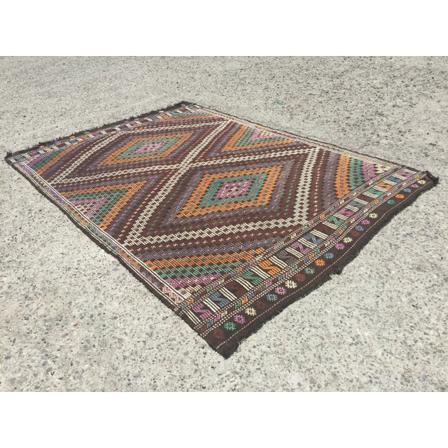 Boho Chic Vintage Turkish Kilim Rug - 6′8″ × 9′10″ For Sale - Image 3 of 8