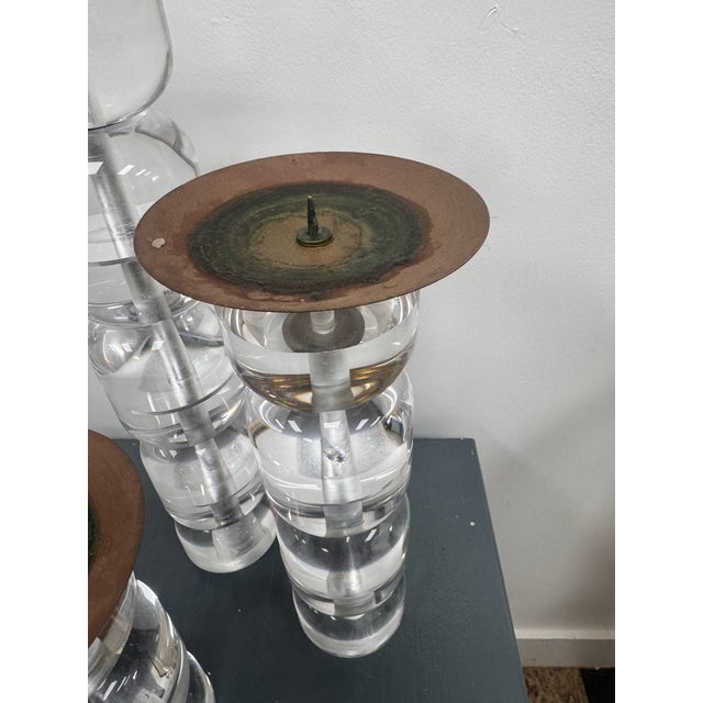 Brass Vintage Lucite and Brass Candlestick Holders, Set of 3 Graduating Sizes For Sale - Image 8 of 10