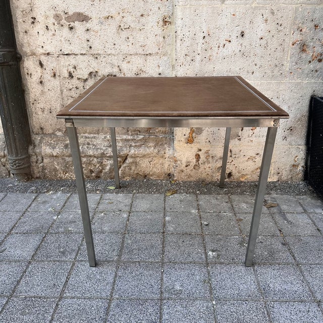 Folding Game Table in Steel and Velvet attributed to Christian Dior, France, 1970s For Sale - Image 13 of 18