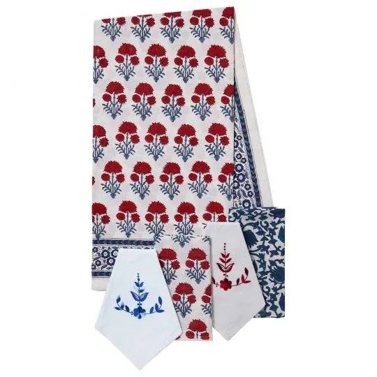 Contemporary Hana 10-Seat Red & Teal Tablecloth For Sale - Image 3 of 8