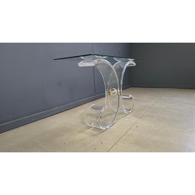 1970s Brass and Acrylic Glass Console Table, 1970s For Sale - Image 5 of 15
