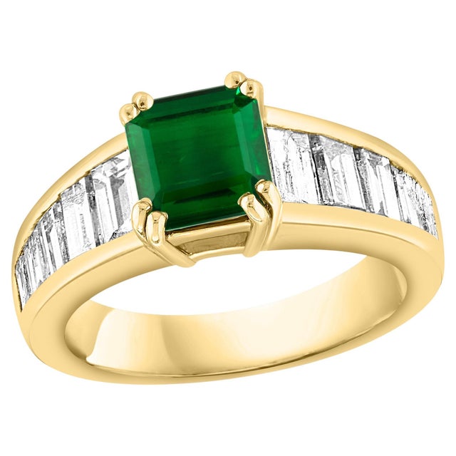 1.58 Ct Cushion Cut Colombian Emerald & 1.5 Ct Diamond Ring in 18K Yellow Gold For Sale - Image 15 of 18