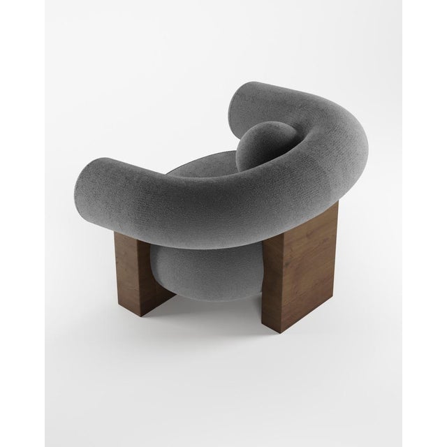 Cassete Armchair in Boucle Charcoal Grey and Smoked Oak by Alter Ego for Collector For Sale - Image 4 of 5