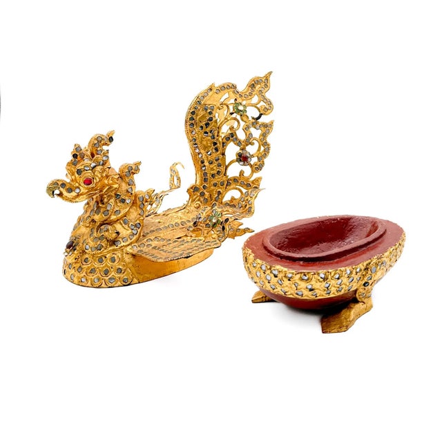 Vintage Burmese Hintha Bird Lacquerware Covered Betel Box For Sale - Image 9 of 10