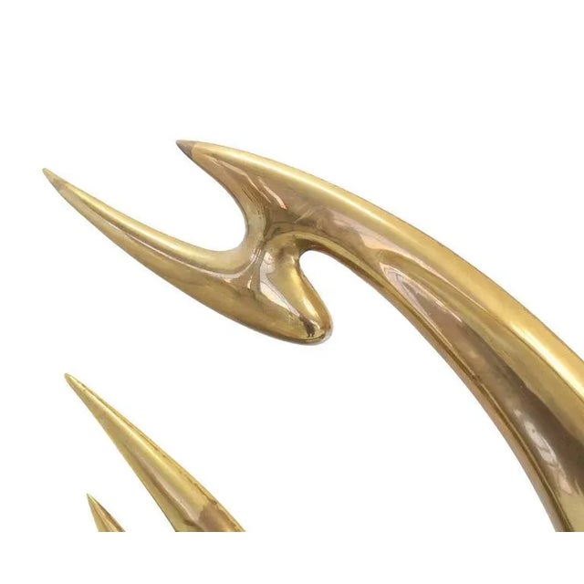 Mid-Century Modern Vintage Mid-Century Modern Abstract Brass Sculpture and White Marble Flying Fire For Sale - Image 3 of 10