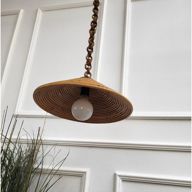 Boho Chic Italian Wicker Pendant in Rattan Bamboo, 1960s For Sale - Image 3 of 8