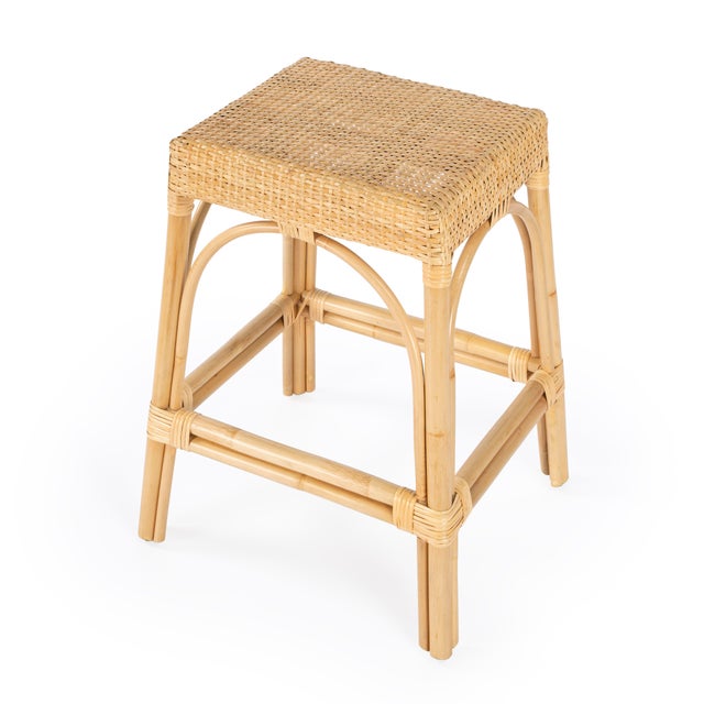Robias 24.5 in. Seat Height Rectangular Rattan Backless Counter Stool with Footrest, Natural/ Natural Rattan Frame For Sale - Image 9 of 9
