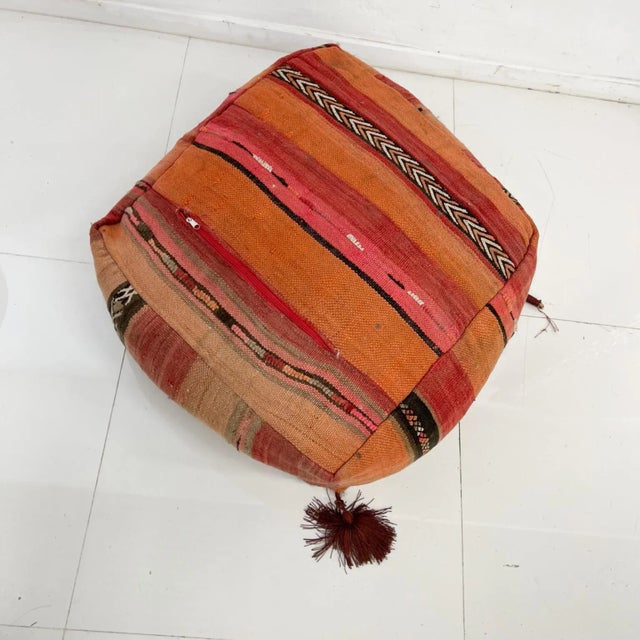Moroccan Vintage Moroccan Kilim Floor Cushion Pillow, Geometric Fabric, 1970s For Sale - Image 3 of 10