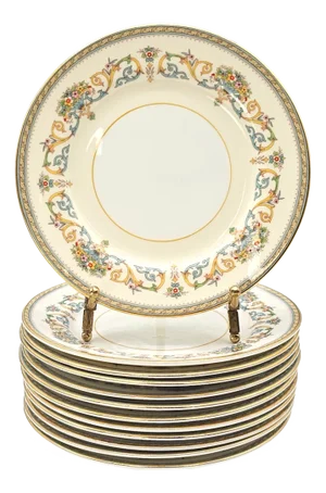 Set of 12 Aynsley Henley Bread or Dessert Plates – English Bone China With Gilded Scroll Detail