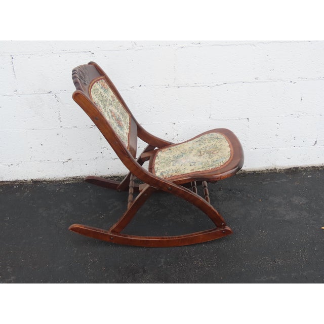 Victorian Victorian Early 1900s Solid Wood Folding Rocking Chair 6897 For Sale - Image 3 of 12