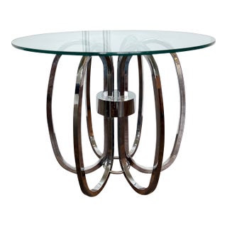 Vintage Attributed to Milo Baughman Sculptural Chrome & Glass End Table For Sale