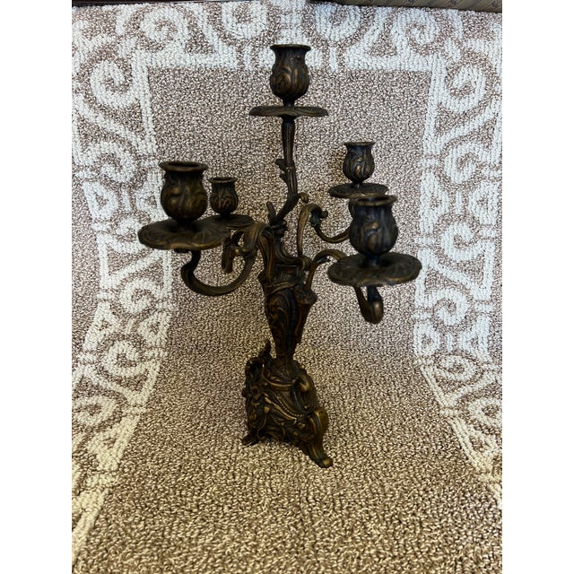 Mid 20th Century 5 Arm French Baroque, Gothic Candlestick For Sale - Image 4 of 12