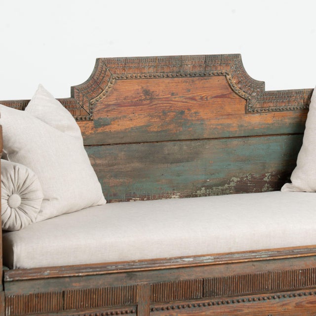 Early 19th Century 19th Century Swedish Gustavian Original Teal Blue Painted Pine Bench For Sale - Image 5 of 14