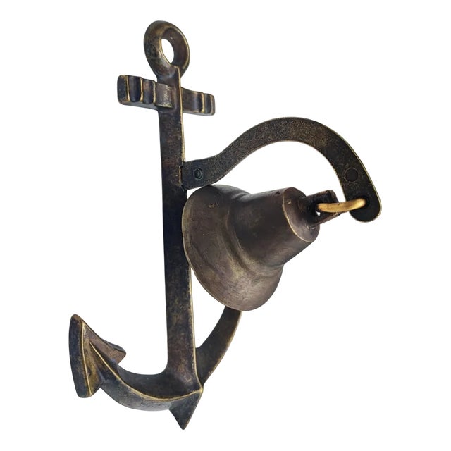 Vintage Brass Anchor Hanger with Bell, 1970s For Sale