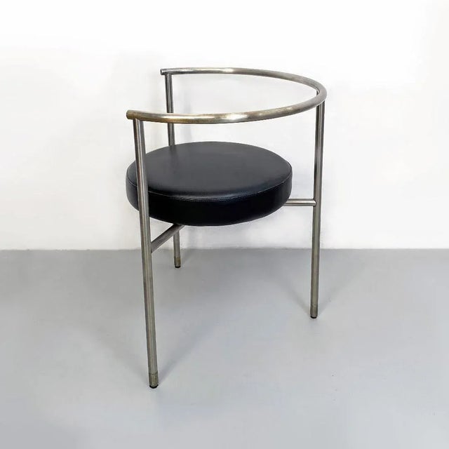1980s Post Modern Italian Cockpit Shape Leather & Steel Side Chair, 1980s For Sale - Image 5 of 16