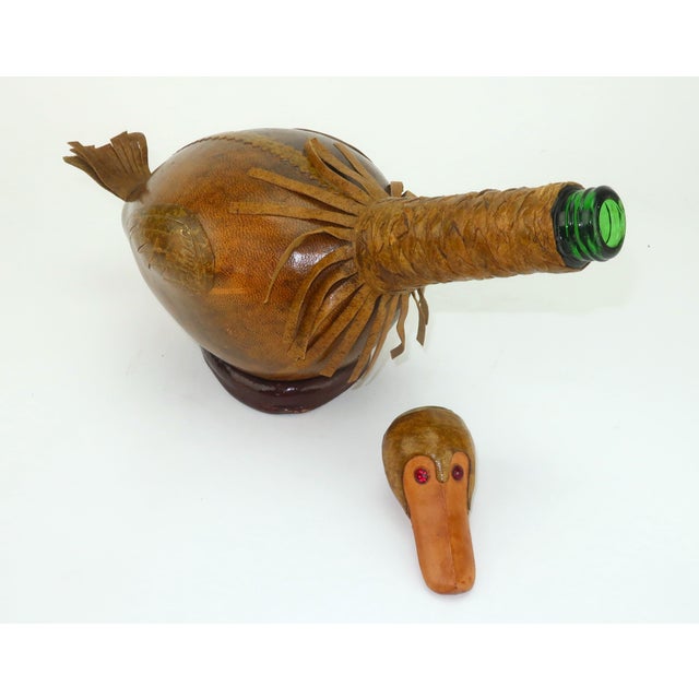 Mid 20th Century Italian Leather Covered Glass Duck Decanter For Sale - Image 12 of 13
