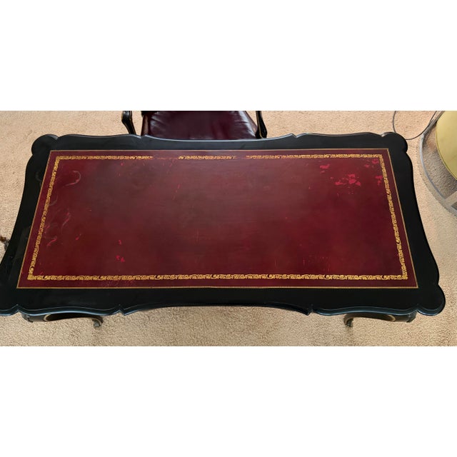John Widdicomb Louis XV Style Ebonized Desk and Chair With Tooled Leather Top, 1950s For Sale - Image 12 of 12