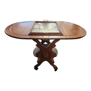 Early 20th Cent. English Victorian Walnut Two-Tier Drop Leaf Serving Cart & Tray