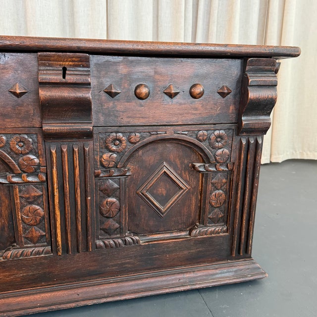 Late 19th Century Antique Artisan Hand Carved Mahogany Blanket Chest Trunk For Sale - Image 5 of 10