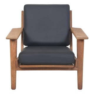 GE290 Chair in Oak and Black Leather by Hans Wegner, 1980s For Sale