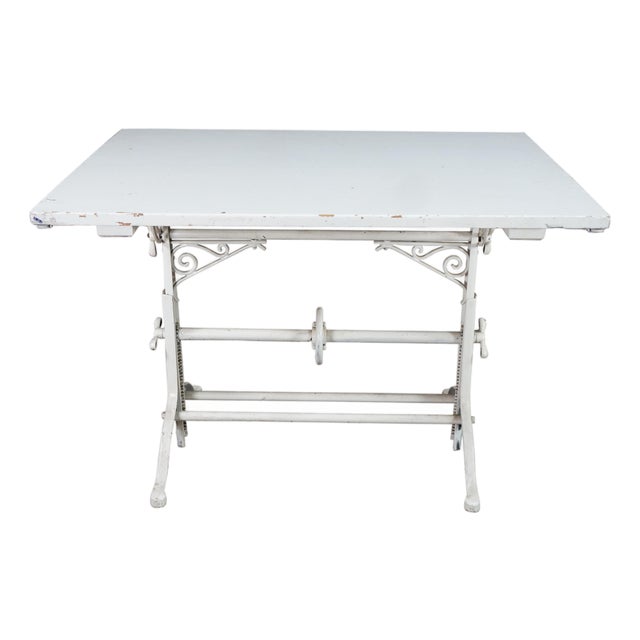 Antique Cast Iron Rack-and-Pinion Mechanical Work Desk Architects Drafting Table For Sale
