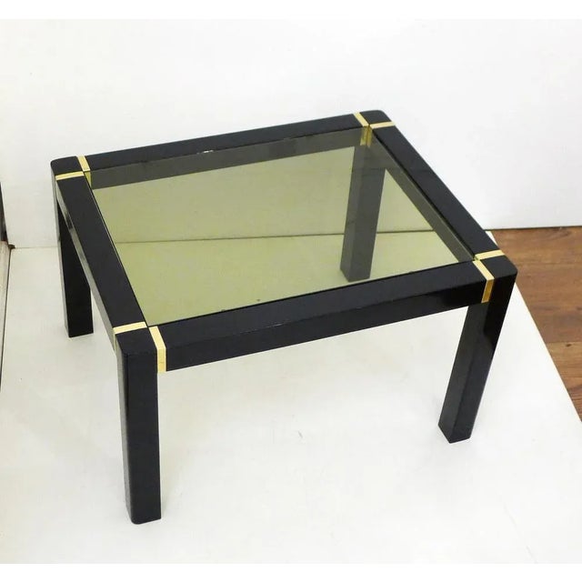 Small Vintage Coffee Table in Black Lacquered Wood & Gold Metal, Smoked Glass Tray, 1970s For Sale - Image 10 of 11