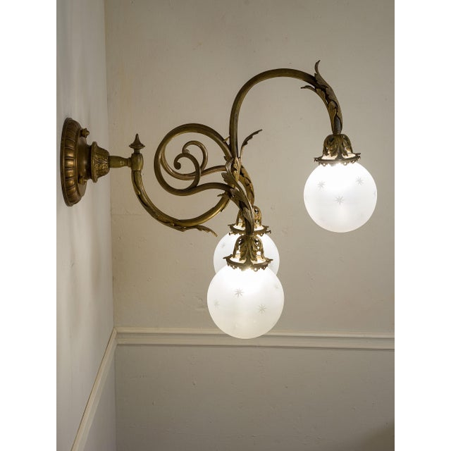 Large Art Nouveau Bronze Wall Lamp, 1890s For Sale - Image 4 of 12