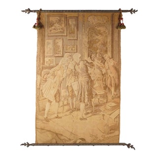 20th Century Continental Tapestry Mounted on Decorative Iron Brackets For Sale