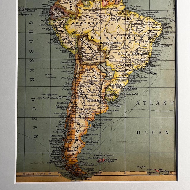 Illustration 1930 German Map of South America Matted Print For Sale - Image 3 of 4