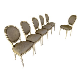 French Louis XVI Medallion Back Dining Chairs, Reupholstered - Set of 6 For Sale