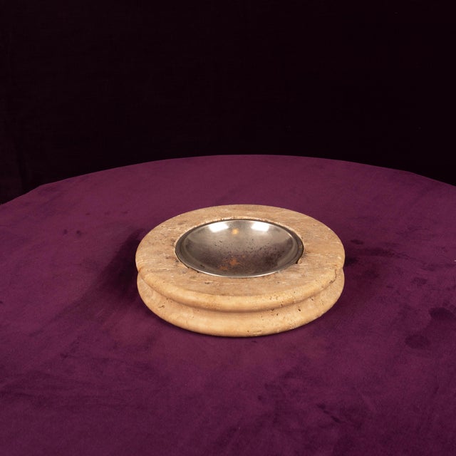 Round Italian Travertine Ashtray with Removable Metal Dish, 1970 For Sale - Image 3 of 12