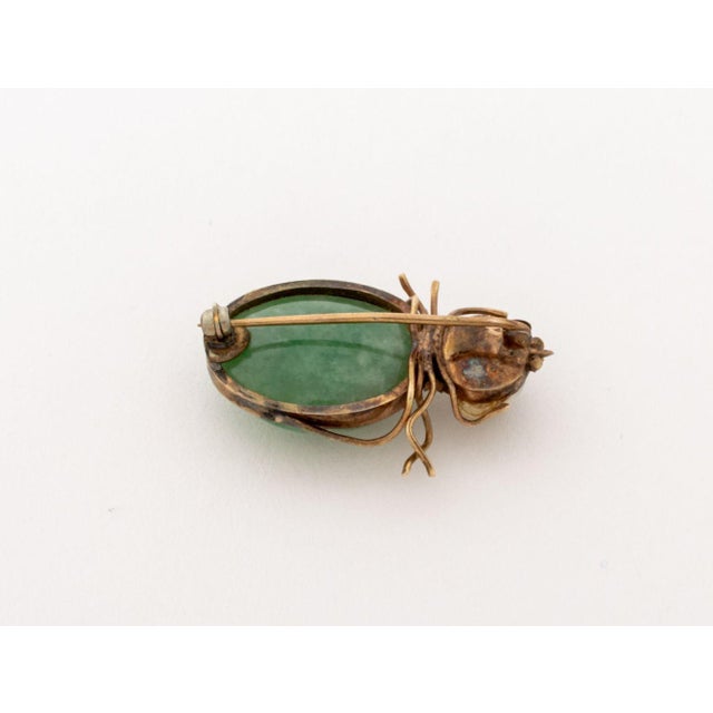 Jade 10k Yellow Gold Jade Quartz Insect Brooch For Sale - Image 8 of 8
