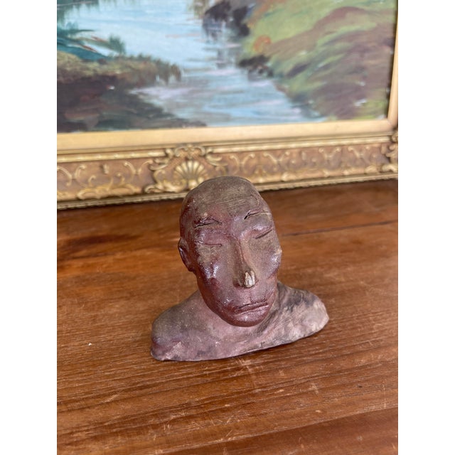 Abstract Vintage Abstract Clay Bust Sculpture With Possibly Red Iron Oxide Finish For Sale - Image 3 of 9