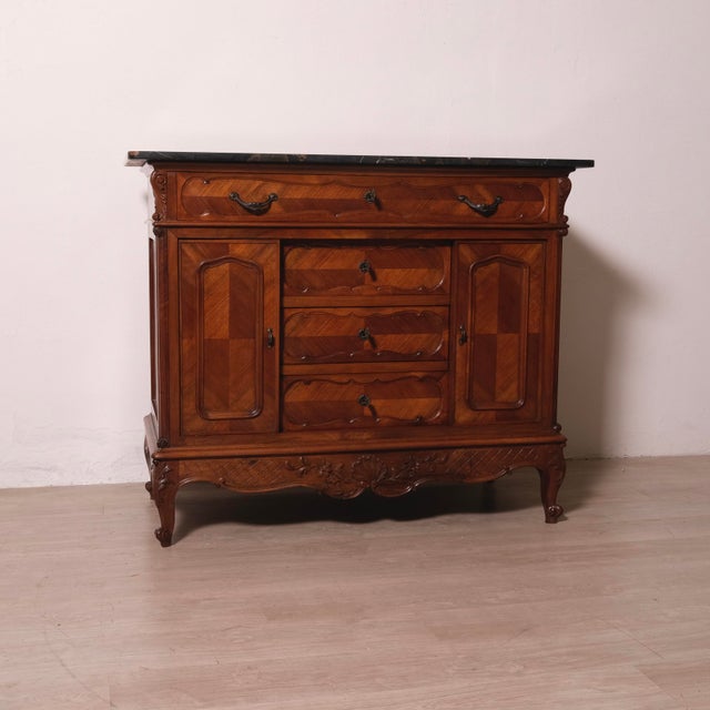 Vintage Louis XV Style Chest of Drawers with Marble Top, 1930s For Sale - Image 6 of 18