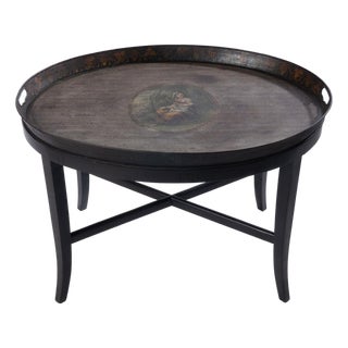 Early 20th Century Oval Tole Tray on Stand For Sale