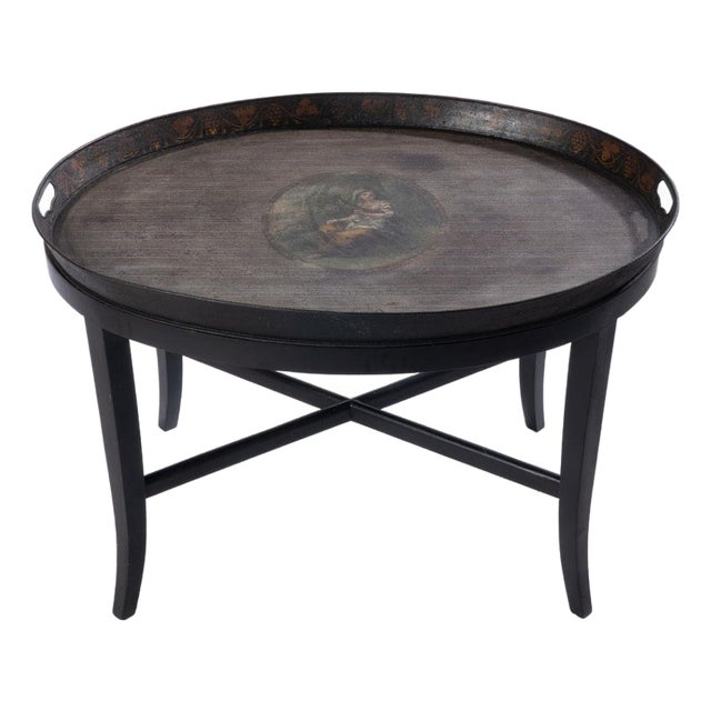 Early 20th Century Oval Tole Tray on Stand For Sale