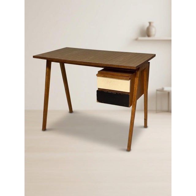 Brown Mid-Century Wooden Writing Desk by Robin Day, 1950s For Sale - Image 8 of 9