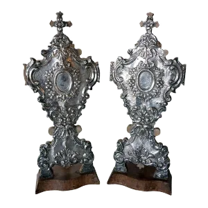 Mid 19th Century Indo-Portuguese Silver Mounted Reliquaries - A Pair
