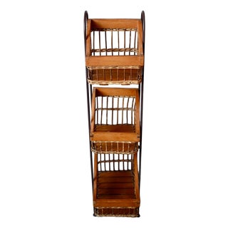Rustic Grocery Store Shelf with Wrought Iron and Wicker Baskets, 1960s For Sale