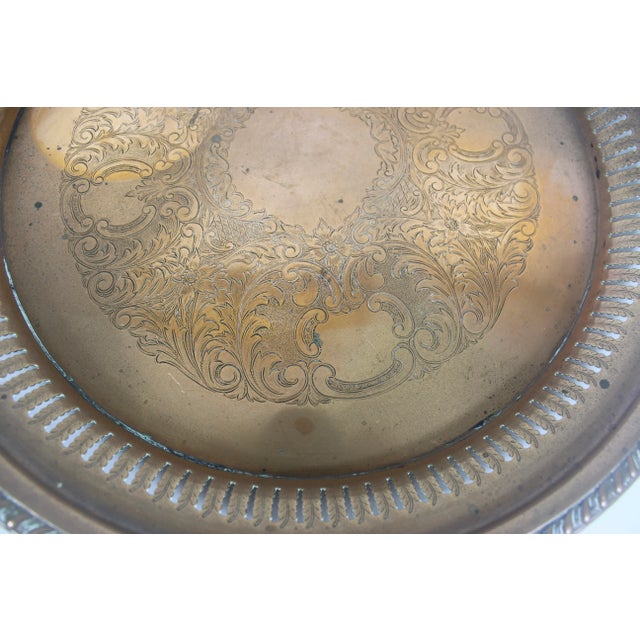 Metal Vintage Copper Drinks Tray With Embossed Floral Pattern Pierced Sides and Rope Edge Detail Heavy Patina For Sale - Image 7 of 8
