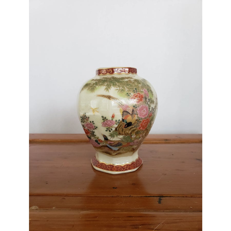 Japanese Vintage Vase AD1800~ 江戸後期_花器_貫入 Vintage Japanese Porcelain Vase by Toyo With Pink and