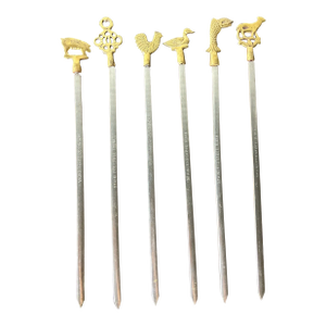 Vintage BBQ Skewers in Stainless Steel With Copper Handle - Set of 6