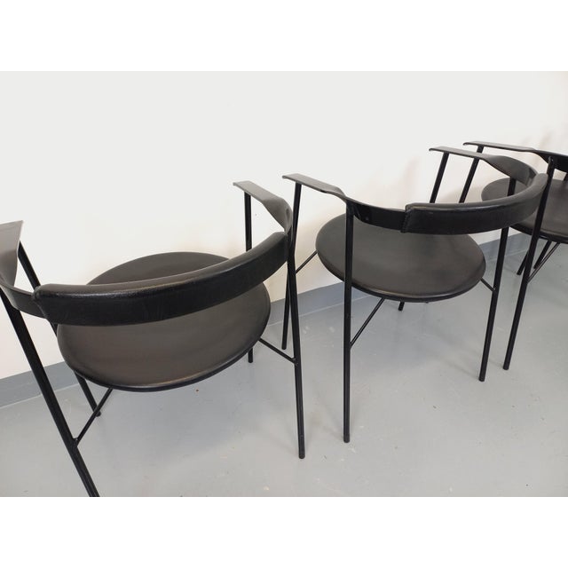 Metal Vintage Italian Armchairs in Black Metal and Black Imitation Leather, 1980s, Set of 4 For Sale - Image 7 of 18