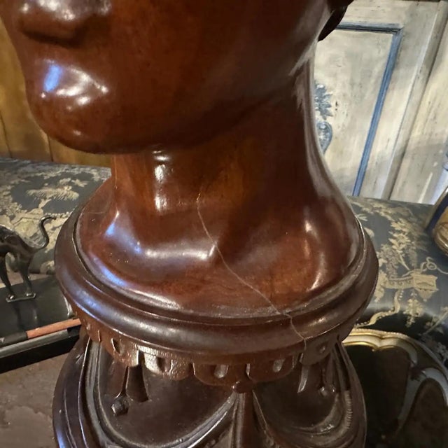 1900s A Sicilian Art Nouveau Wood Sculpture of a Bust of a Young Woman For Sale - Image 11 of 17