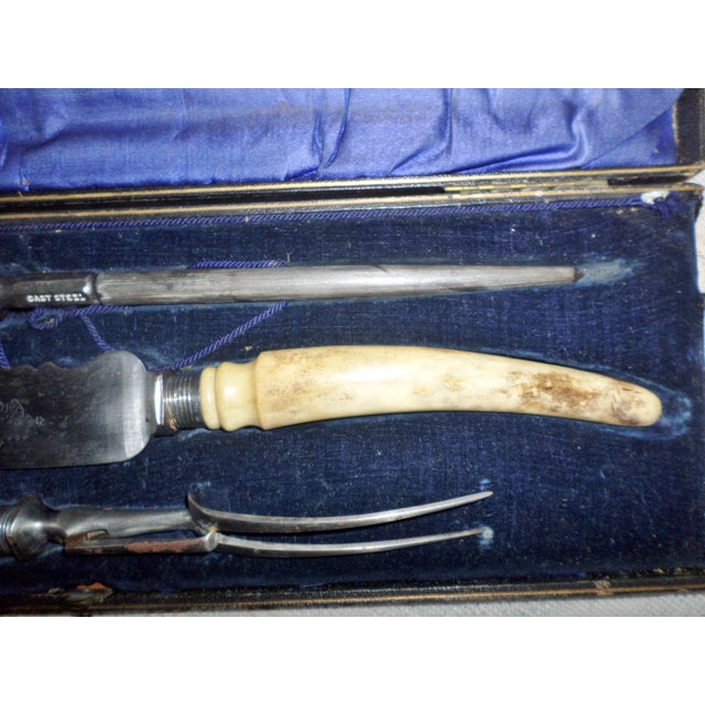 This is a Fabulous! Antique Victorian Robert Mosley Cutler & Silversmith 3 Piece Bone Carving Set that is Hallmarked with...