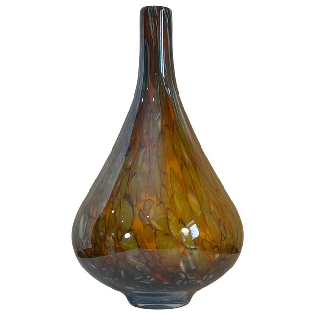 17+ In. Tall Murano Mottled Amber Gourd Shaped Art Glass Vase For Sale - Image 10 of 18