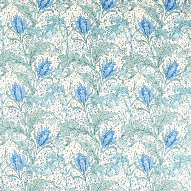 Morris & Co. Lent Lily Fabric in Cornflower Blue For Sale