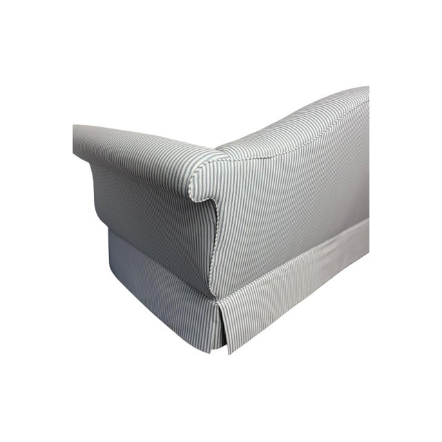 2020s Traditional Camelback Sofa With Rolled Arms in Blue & White Ticking Stripe For Sale - Image 5 of 6