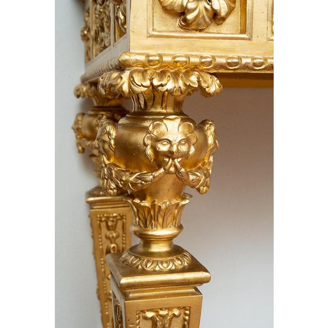 Antique Louis XVI Neapolitan Console Table in Gilded and Carved Wood with Black Portoro Marble Top, 19th Century For Sale - Image 5 of 9