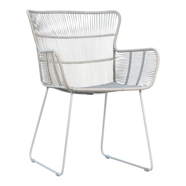 Outdoor White Rope Dining Arm Chair For Sale